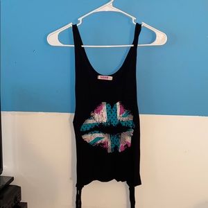 Garage | Black Tank Top with Lips Pattern